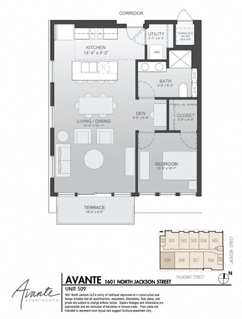 Floor plan for 1 bed, 1 bath, 818 sqft
